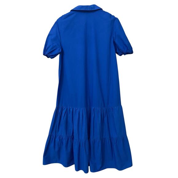 Zara Cotton Poplin Midi Dress Medium Cobalt Royal Blue Collared Tiered Preppy - Picture 11 of 12